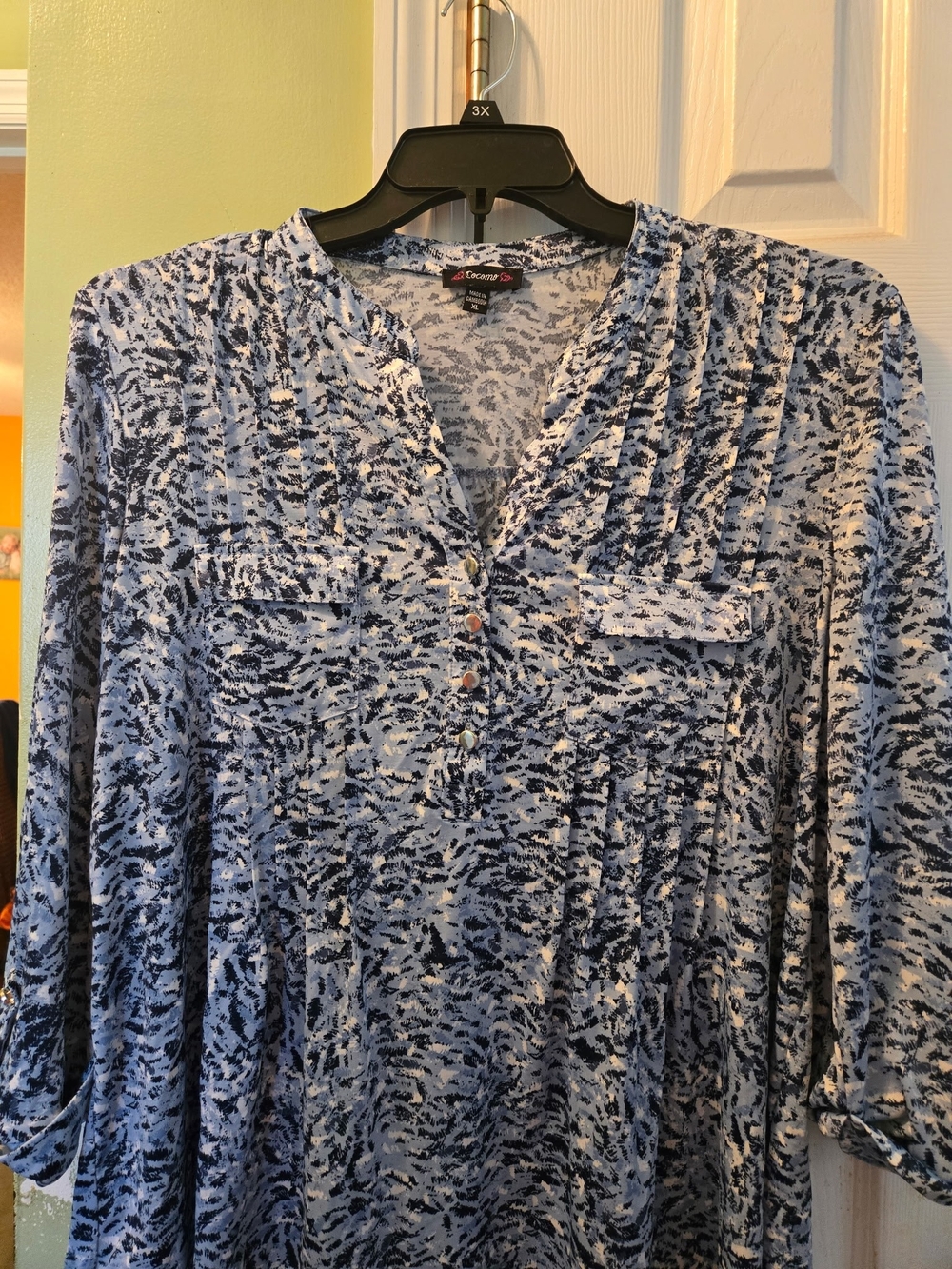 Cocomo Light Blue Patterned V-Neck Blouse